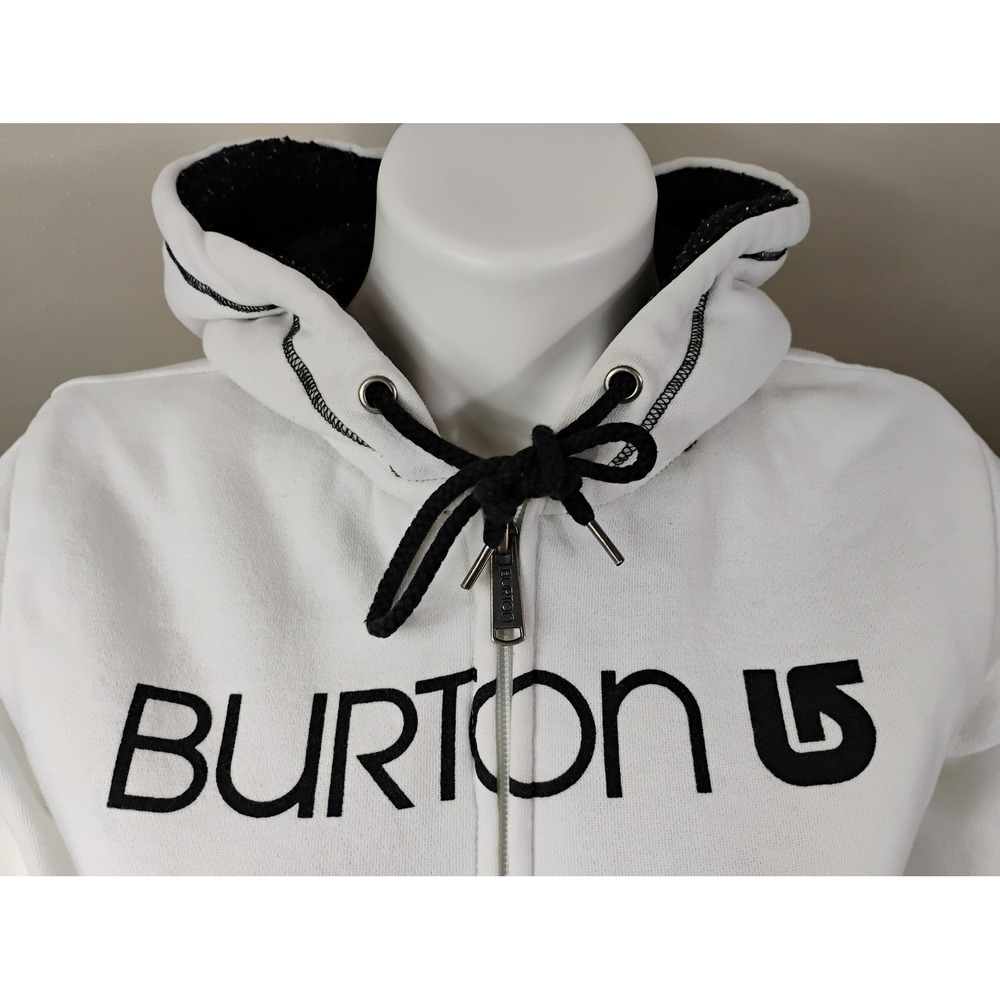 Vintage Y2K Burton Women's White Zip Up Hoodie Fleece Lined VTG Athleisure